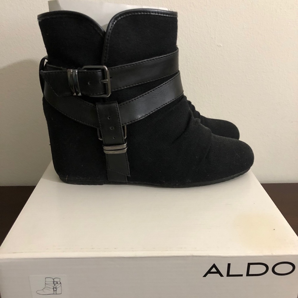 ALDO Elyta Strap Wedge Ankle Boots Black